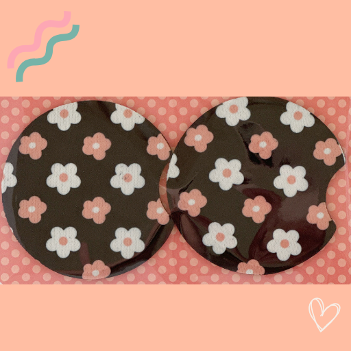 Orange and White Floral on Black Car Coasters