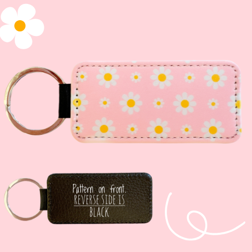 WHITE AND YELLOW DAISIES ON PINK KEYCHAIN
