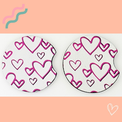Hot Pink Hearts Car Coasters