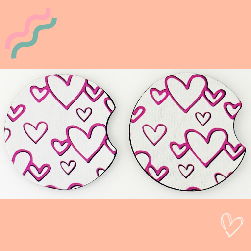Hot Pink Hearts Car Coasters