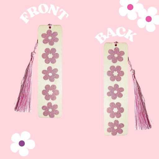 PINK FLOWERS VINYL ON WOOD BOOKMARK