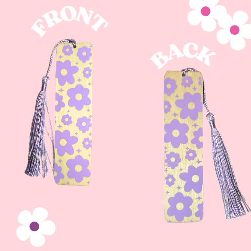 PURPLE FLOWER VINYL ON WOOD BOOKMARK