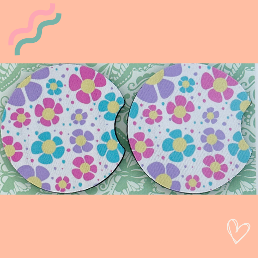 BRIGHT FLORAL PRINT CAR COASTERS