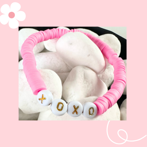 PINK GOLD AND WHITE XOXO BRACELET WITH GOLD LETTERS