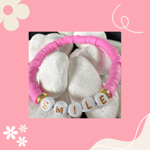 PINK WITH GOLD LETTERS SMILE BRACELET