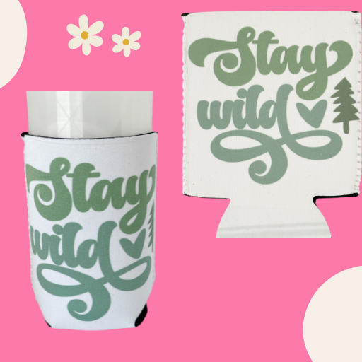GREEN AND WHITE STAY WILD CAN COOZIE