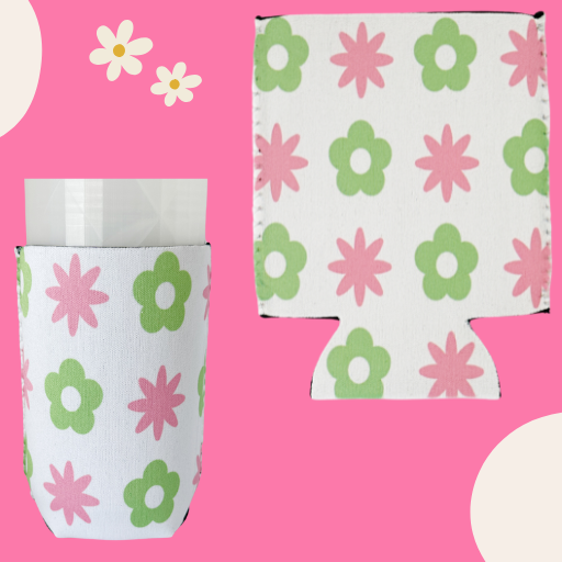 GREEN AND PINK FLORAL CAN COOZIE