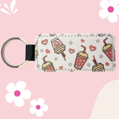 ICED COFFEE AND HEARTS KEYCHAIN