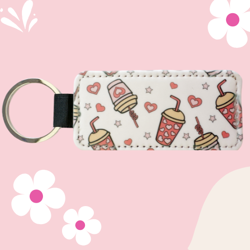 ICED COFFEE AND HEARTS KEYCHAIN